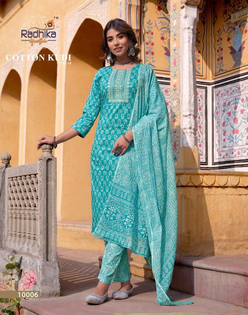 Radhika Lifestyle Cotton Kudi Vol 10 Cotton Casual Wear Kurti With Pant Dupatta Set