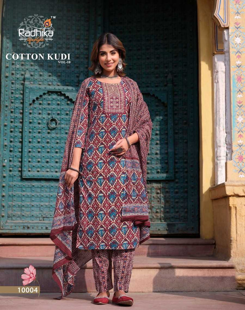 Radhika Lifestyle Cotton Kudi Vol 10 Cotton Casual Wear Kurti With Pant Dupatta Set