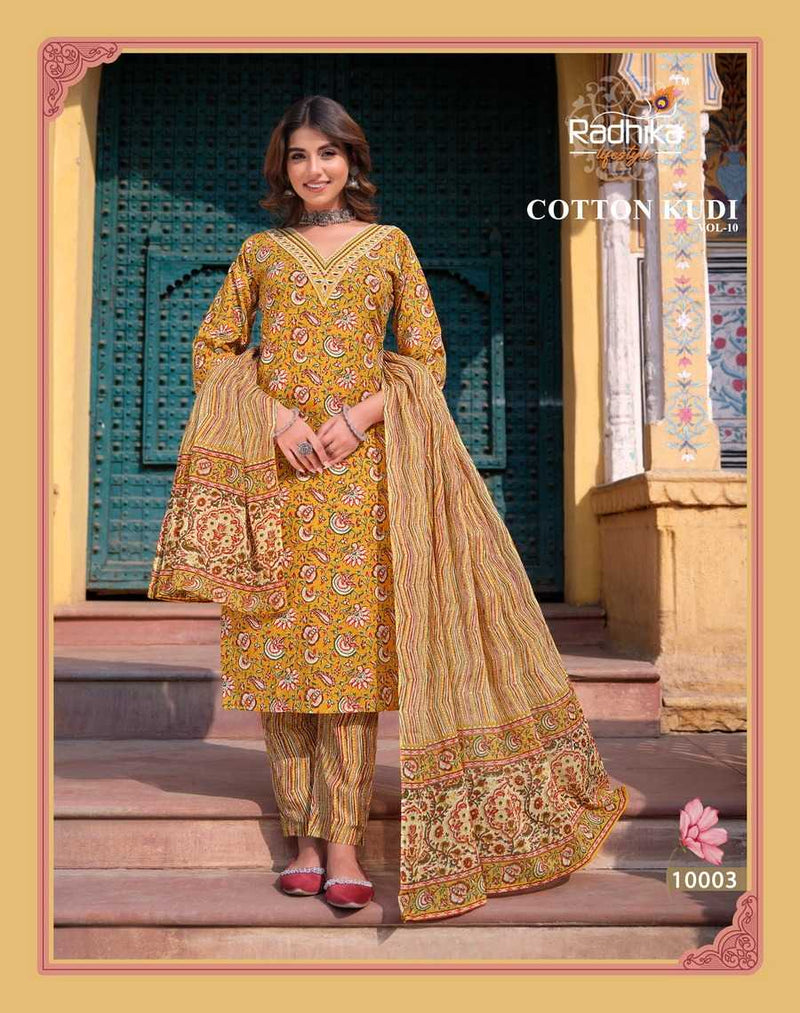 Radhika Lifestyle Cotton Kudi Vol 10 Cotton Casual Wear Kurti With Pant Dupatta Set