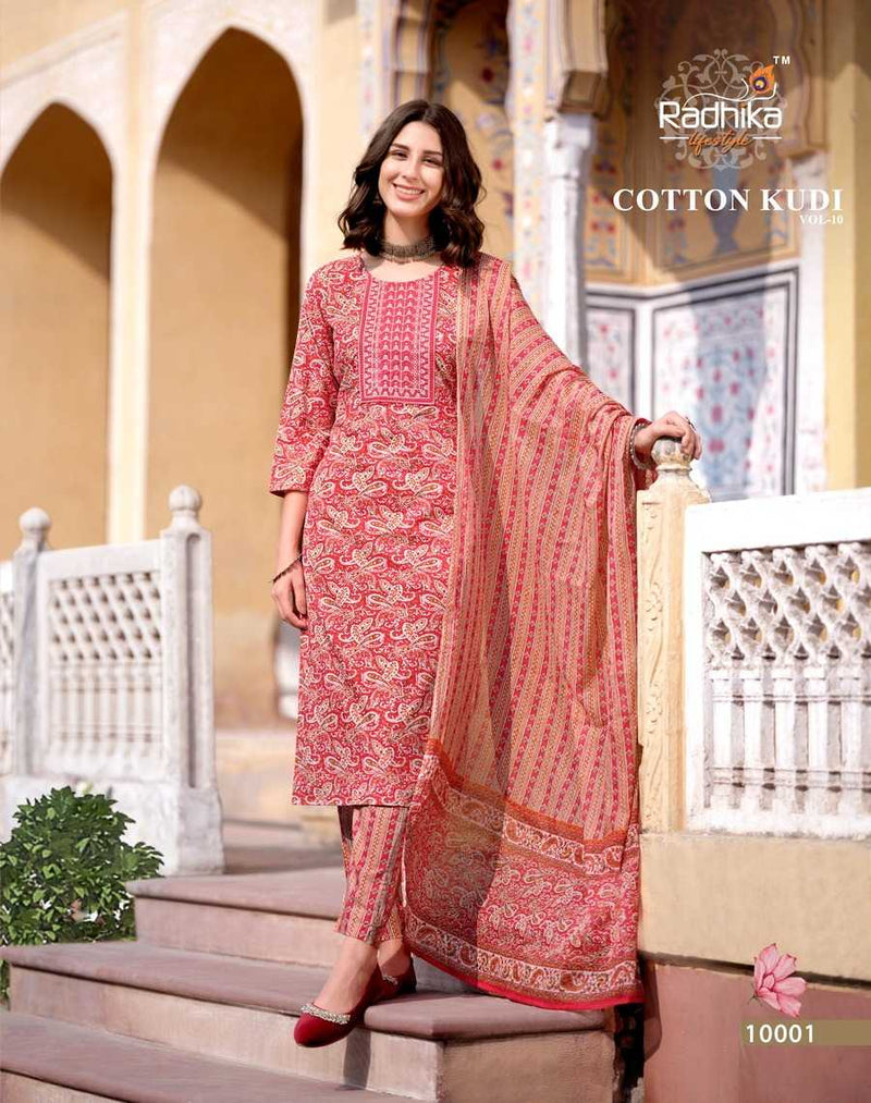 Radhika Lifestyle Cotton Kudi Vol 10 Cotton Casual Wear Kurti With Pant Dupatta Set