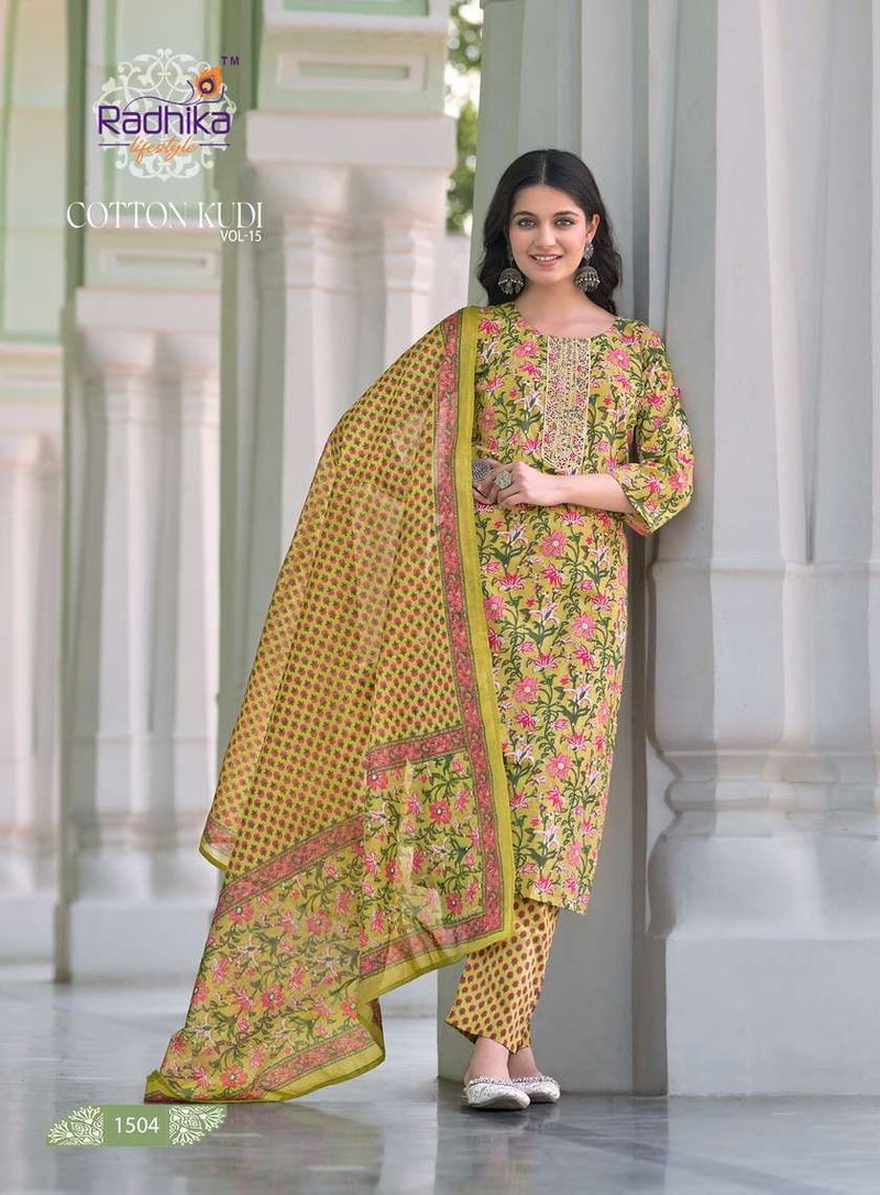Radhika Lifestyle Cotton Kudi Vol 15 Cotton Fancy Casual Wear Kurti Set