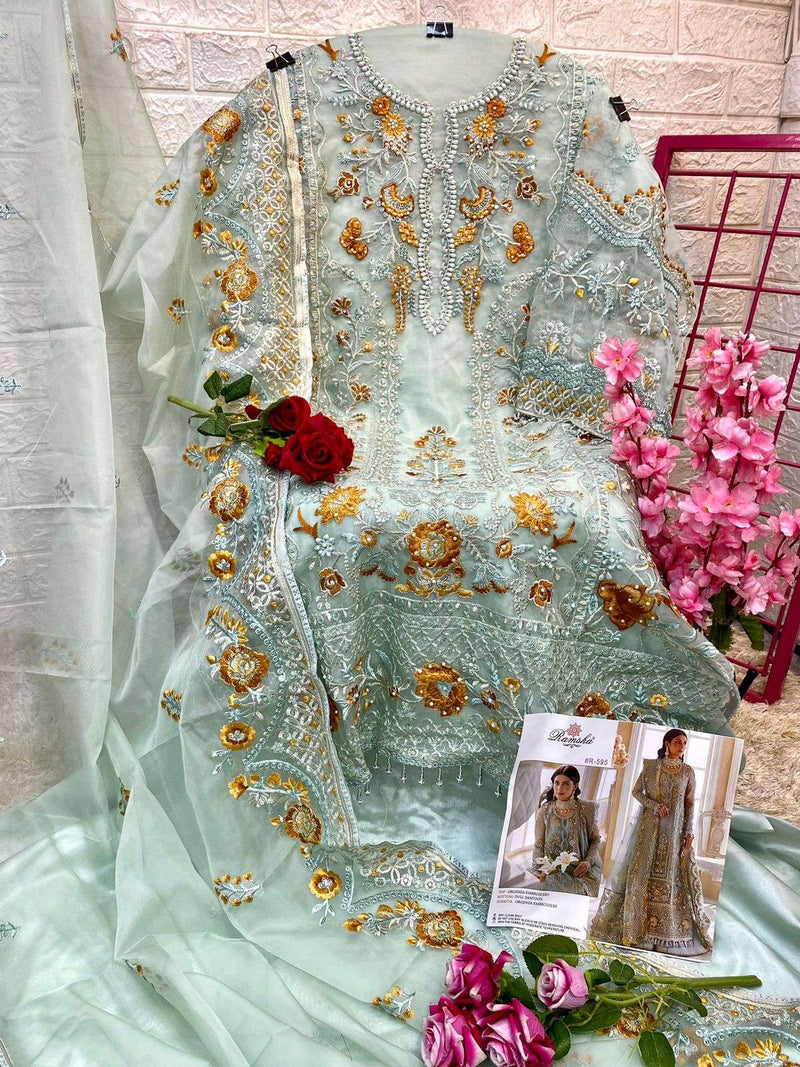 Ramsha D NO 595 Organza Heavy Embroidery Work Pakistani Suits