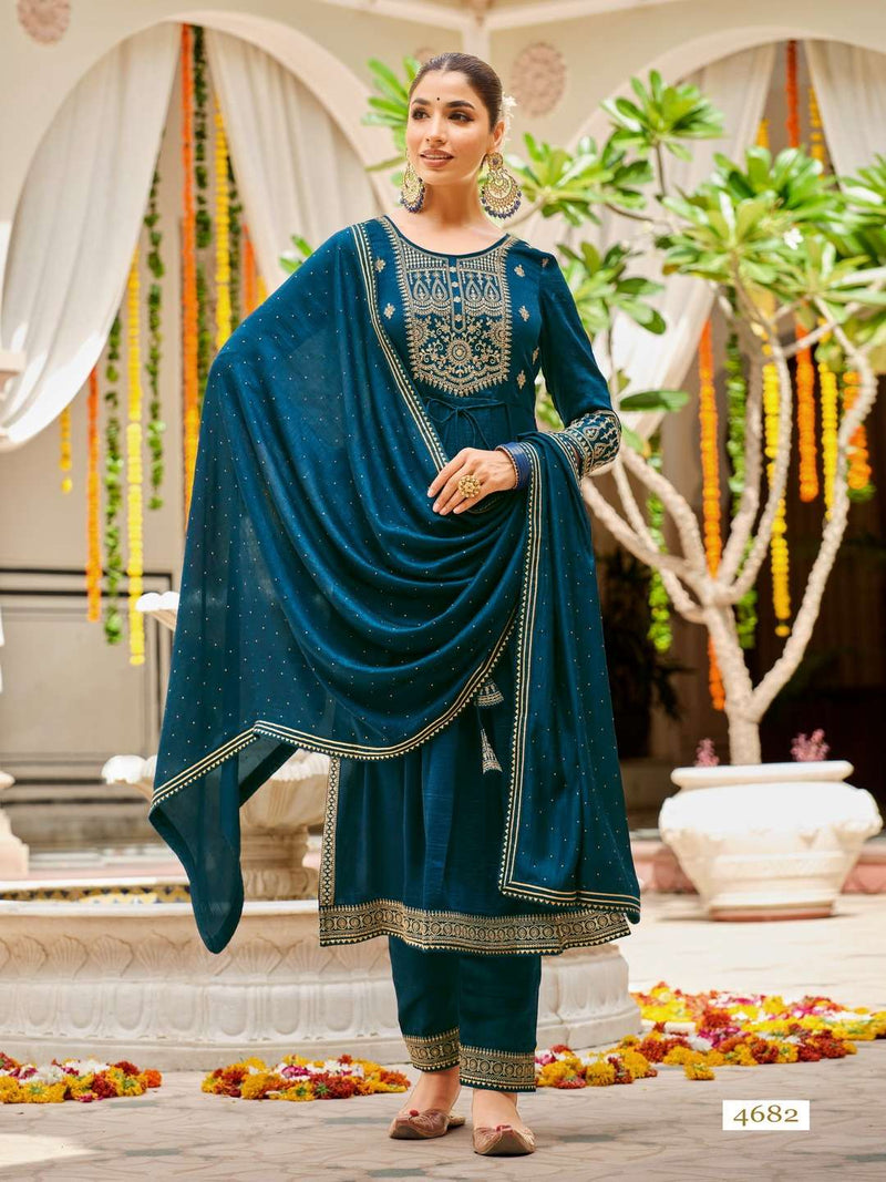 Rangoon Aishwariya Premiun Silk Embroidery Designer Naira Style Kurti With Bottom