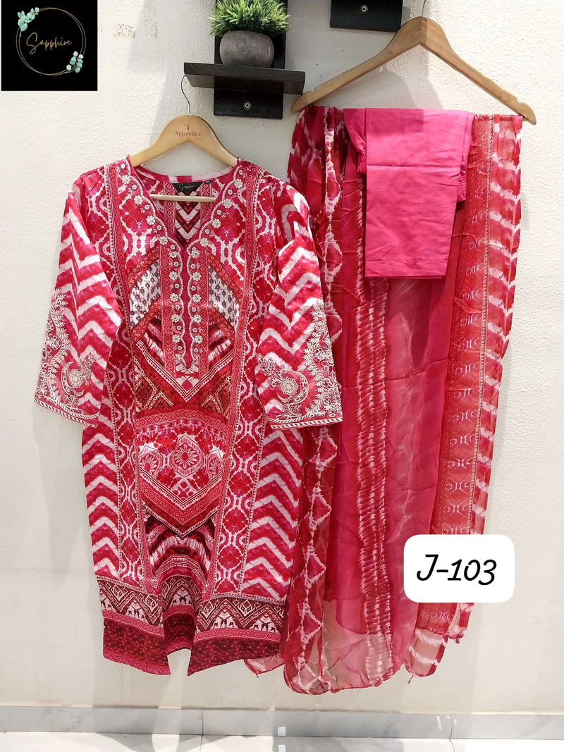 Sapphire Jazmin Vol J 103 Lawn Cotton Heavy Multiple Patches Pret Kurti Pant Dupatta Set