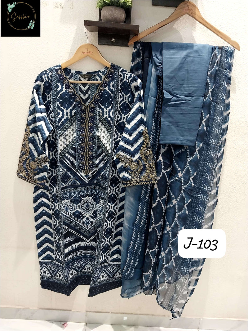 Sapphire Jazmin Vol J 103 Lawn Cotton Heavy Multiple Patches Pret Kurti Pant Dupatta Set