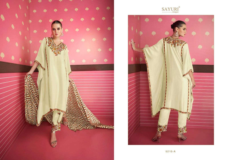 Sayuri Designer Adonia Kaftan 3pcs Set Fancy Silk Satin Kaftan With Pant And Printed Dupatta