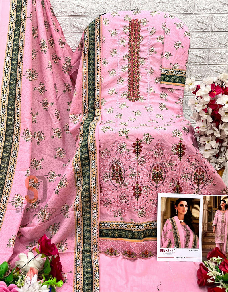 Shraddha Designer Bin Saeed Colour Collection Cotton Self Embroidery Patch Work Designer Salwar Suit