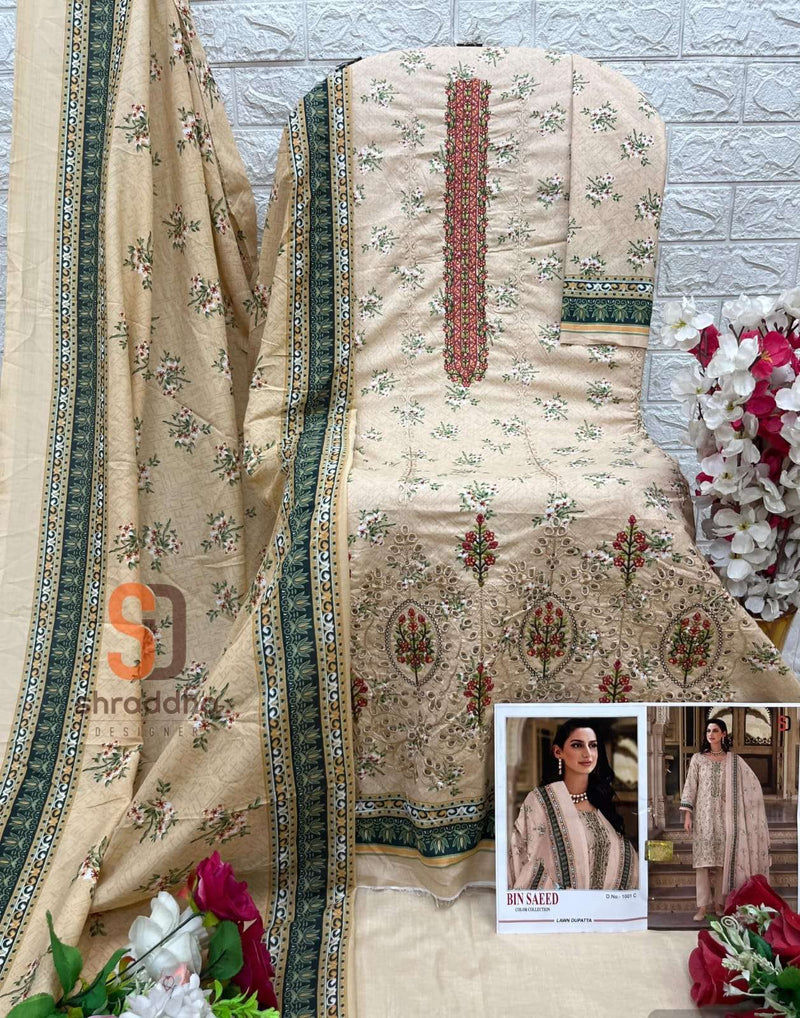 Shraddha Designer Bin Saeed Colour Collection Cotton Self Embroidery Patch Work Designer Salwar Suit
