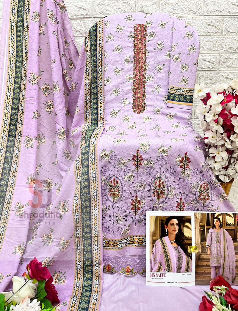 Shraddha Designer Bin Saeed Colour Collection Cotton Self Embroidery Patch Work Designer Salwar Suit