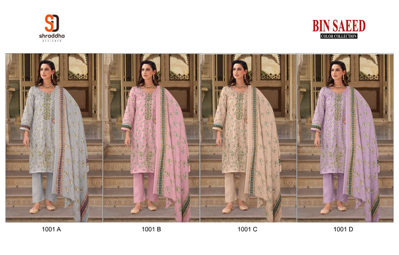 Shraddha Designer Bin Saeed Colour Collection Cotton Self Embroidery Patch Work Designer Salwar Suit