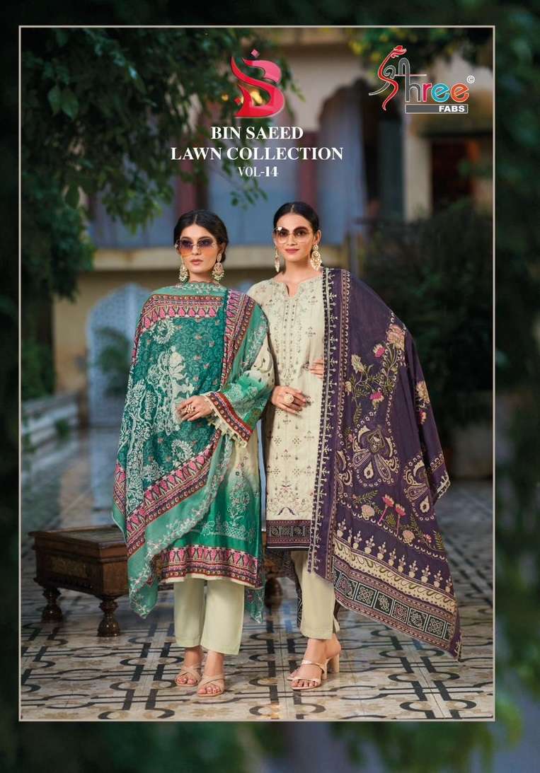 Shree Fab Bin Saeed Lawn Collection Vol 14 Cotton Print Self Embrodery Designer Suit