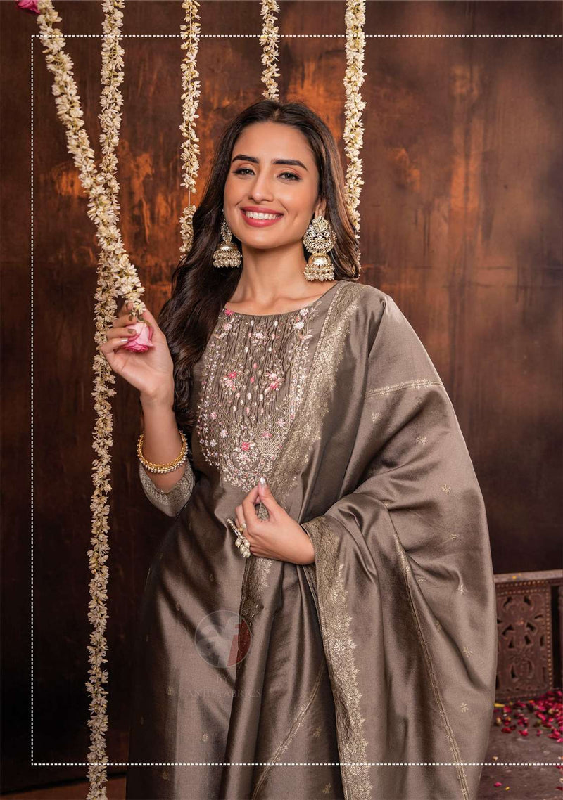 A F Kurti Silk Affair Vol 2 Jacquard Banarasi Silk Designer Kurti With Bottom