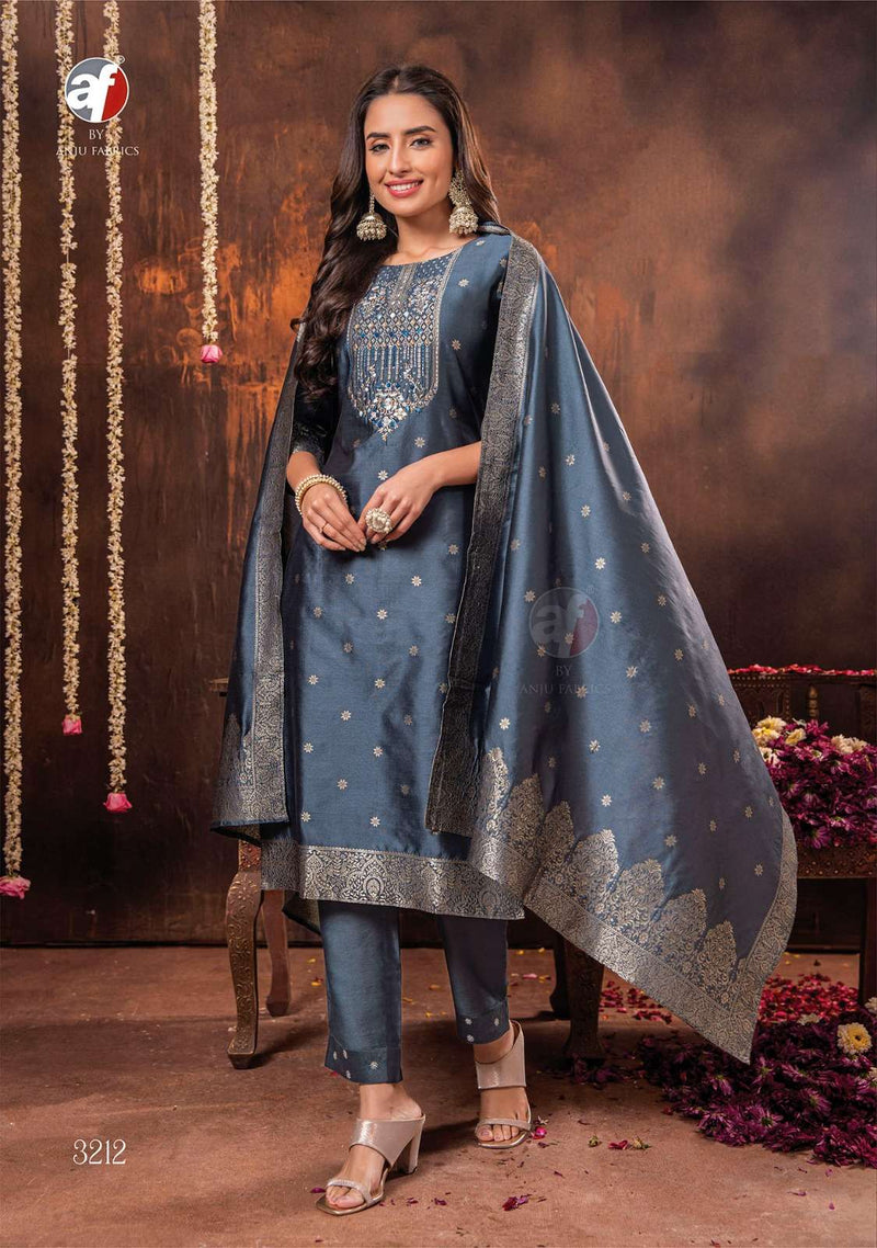 A F Kurti Silk Affair Vol 2 Jacquard Banarasi Silk Designer Kurti With Bottom