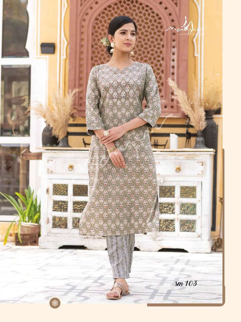 Sue Mue By Mayur Cotton Rayon Casual Kurti With Pant Pair