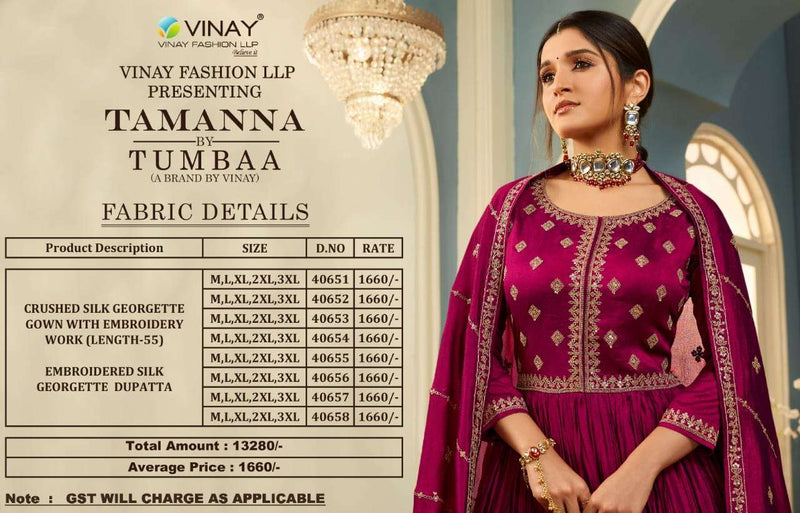 Tamanna By Vinay Tumbaa Silk Georgette Wedding Long Gown With Dupatta Collection