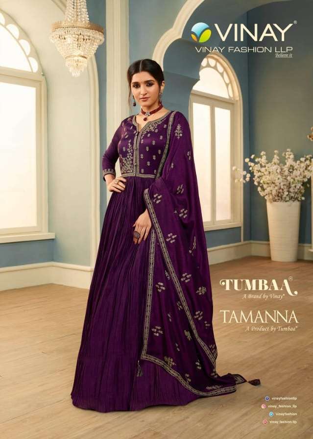 Tamanna By Vinay Tumbaa Silk Georgette Wedding Long Gown With Dupatta Collection