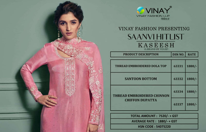 Vinay Fashion Saanvi Hitlist Dola Embroidery Work Pakistani Salwae Kameez