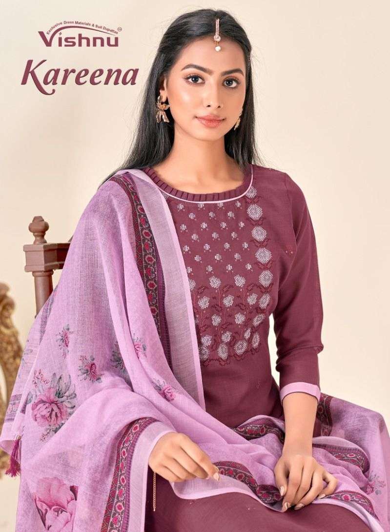 Vishnu Impex Kareena Linen Slub Casual Wear Printed Salwar suits