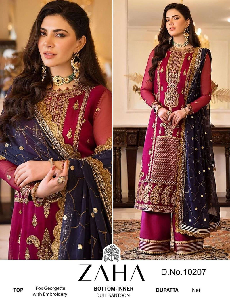 Zaha D NO 10207 Georgette With Heavy Embroidery Salwar Suits Collection