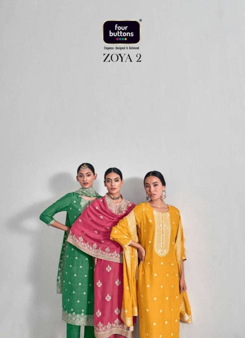 Four Buttons Zoya Vol 2 Pure Muslin Lakhnavi Jacquard Hand Work Salwar Kameez
