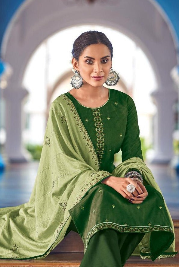 Kasmeera Summer Leaf Sparkal Silk Yok Dress Material Salwar Suits