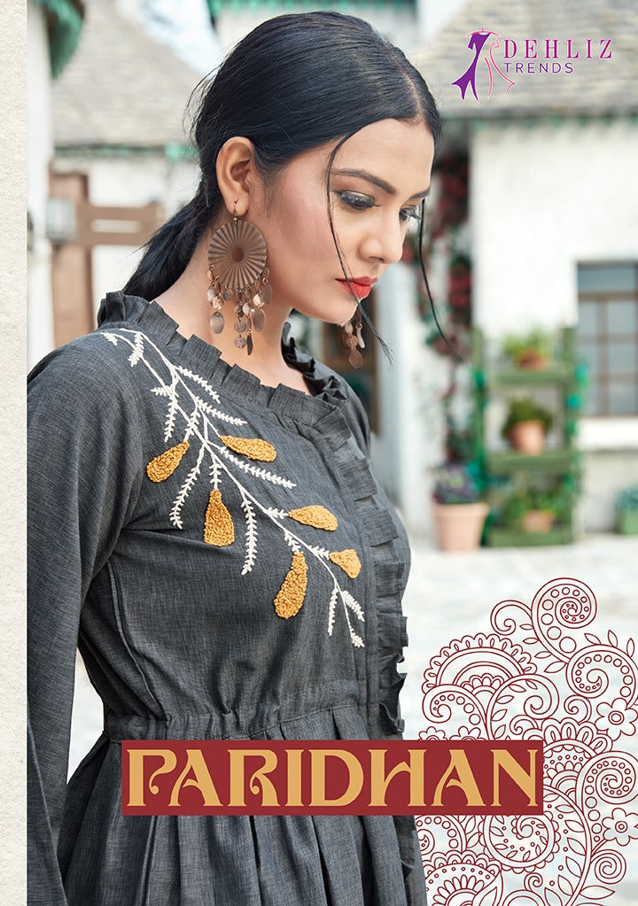 Dehliz Trendz Paridhan Fabric Kurti With Hand Work In Imported