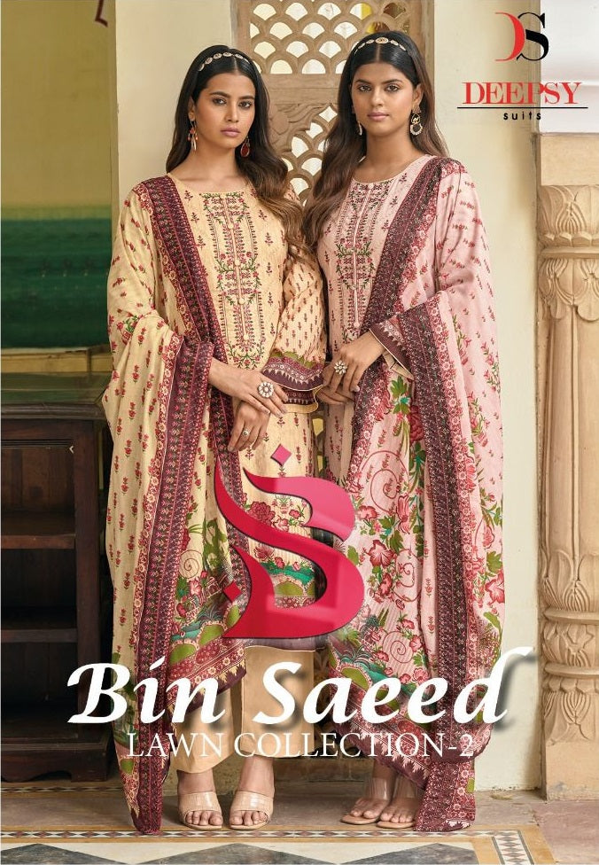 Deepsy Suits Bin Saeed Lawn Collection Vol 2 Pure Cotton Self Embroidery Work Pakistani Designer Salwar Suit