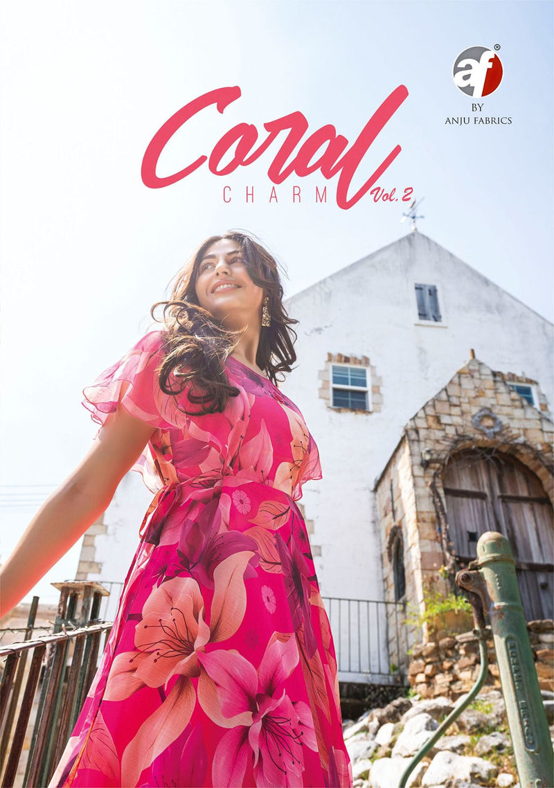 Anju Fabrics Coral Charm Vol 2 Printed Viscose Premium Chiffon Fancy Designer Partywear Kurti