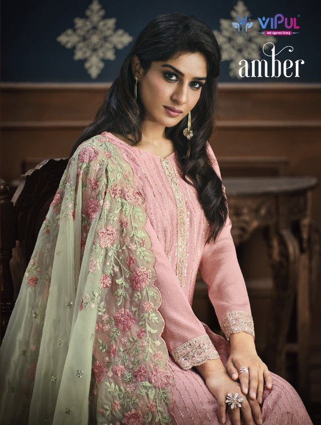 Vipul Amber Chinon Heavy Embroidery Work Fancy Designer Partywear Salwar Kameez