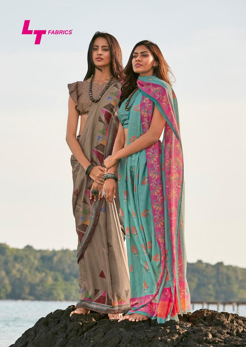 Lt Fabrics Silver Oak Designer Saree In Sangani Silk