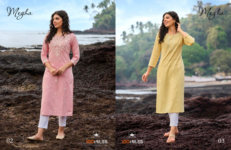 100 Miles Megha Linen Cotton With Embroidered Work Stylish Designer Casual Wear Kurti