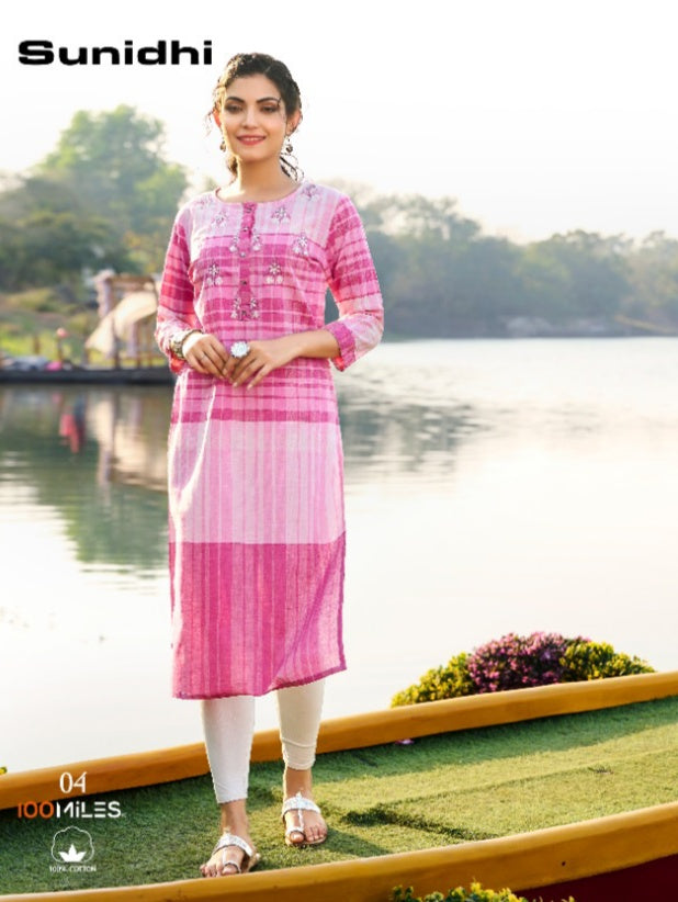 100 Miles Sunidhi Cotton With Printed Stylish Designer Casual Wear Kurti
