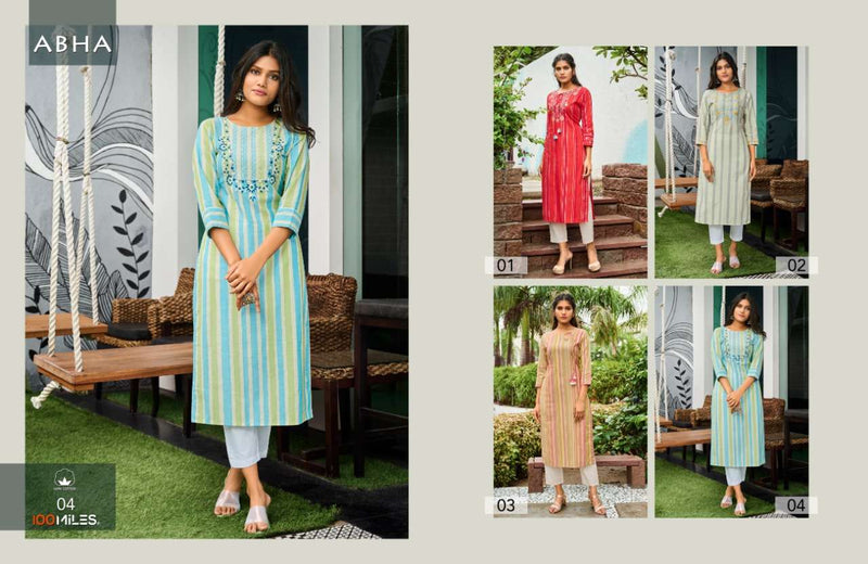 100 Miles Launch By Abha Cotton With Embroidery Work Designer Fancy Readymade Kurits