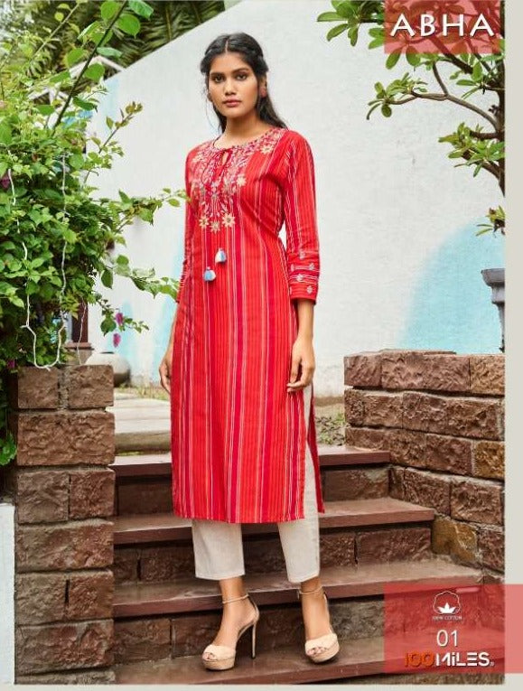 100 Miles Launch By Abha Cotton With Embroidery Work Designer Fancy Readymade Kurits