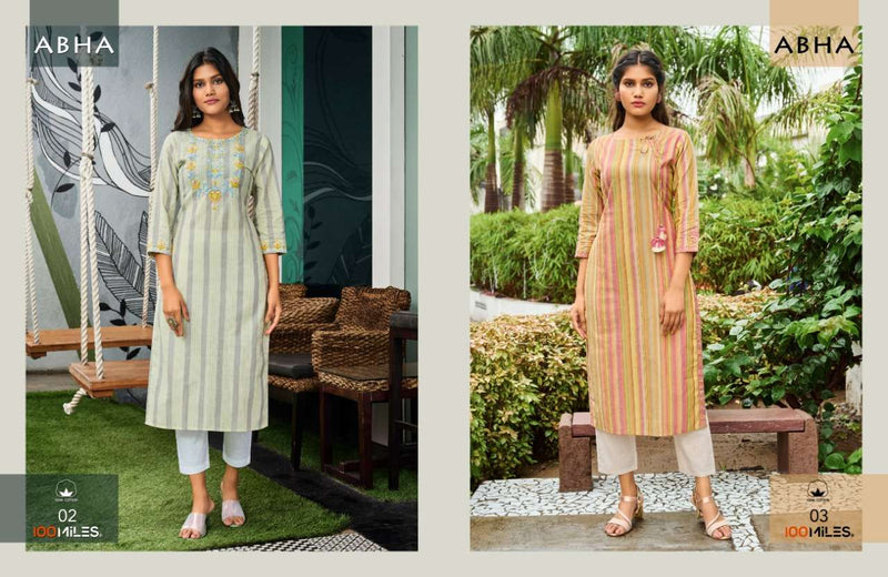 100 Miles Launch By Abha Cotton With Embroidery Work Designer Fancy Readymade Kurits