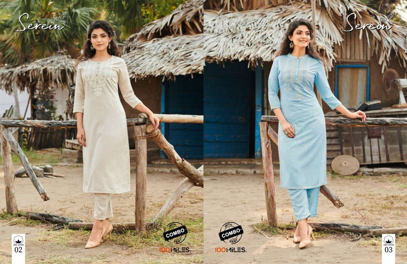 100 Miles Presents By Serein Cotton Linen With Heavy Embroidery Work Casual Wear Kurtis With Pants