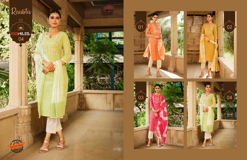 100 Miles Raabta Pure Cotton Embroidered Casual Wear Kurti Collection
