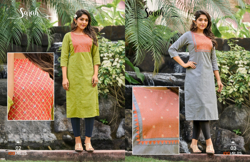 100 Miles Sarah Pure Dobby Cotton Fancy Embroidery Kurti Wear