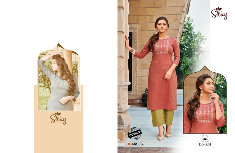 100 Miles Silky Cotton Embroidered Stylish Designer Kurti With Pant