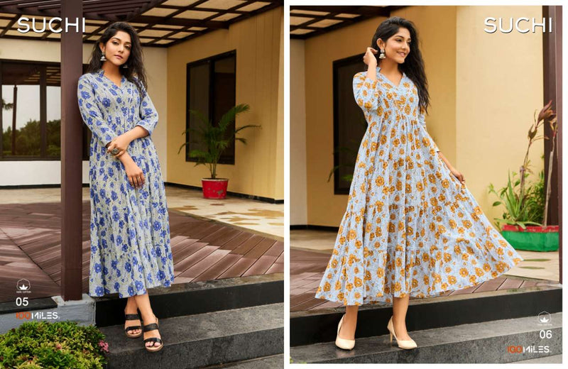100 Miles Suchi Pure Cotton Printed Partywear Gown Collection