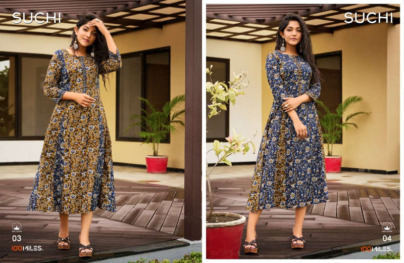 100 Miles Suchi Pure Cotton Printed Partywear Gown Collection