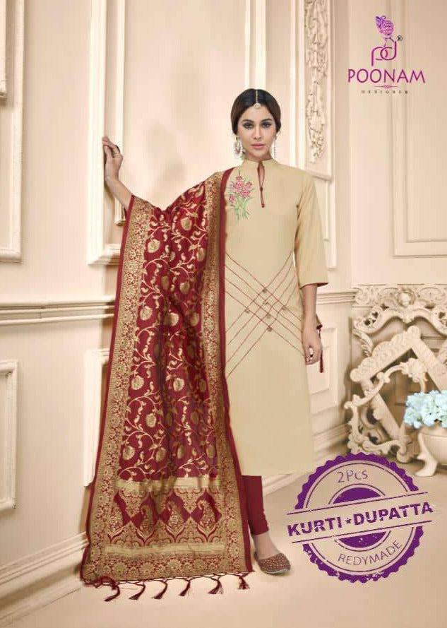 Poonam Designer Raas Cotton Fancy Kurti With Dupatta
