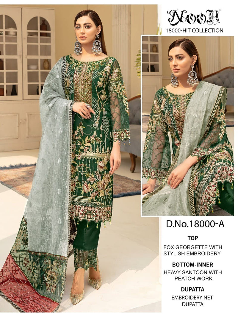 Noor 18000 Hit Collections Georgette Heavy Embroidered Pakistani Style Party Wear Salwar Suits