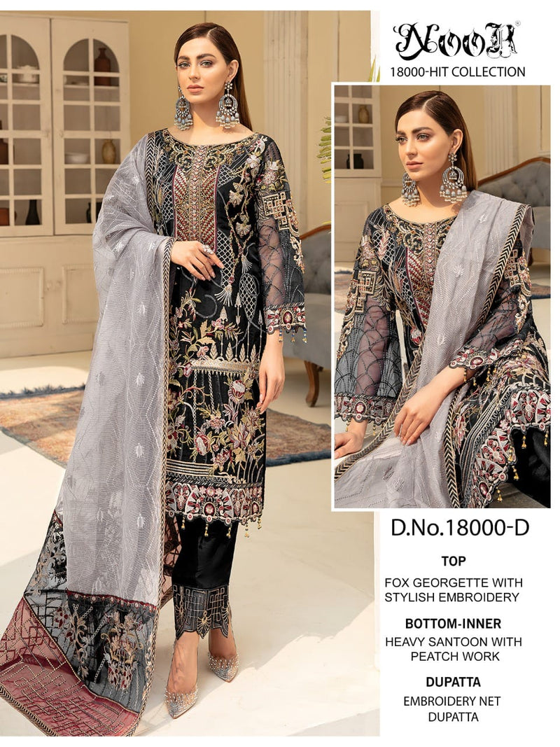 Noor 18000 Hit Collections Georgette Heavy Embroidered Pakistani Style Party Wear Salwar Suits
