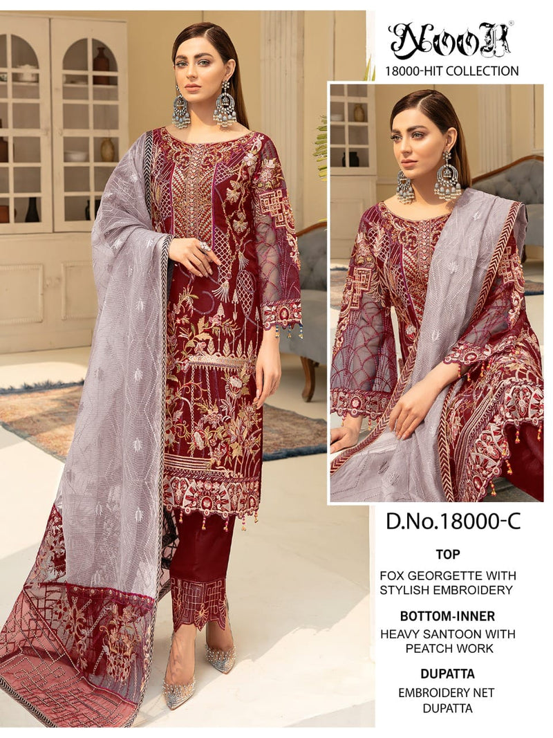 Noor 18000 Hit Collections Georgette Heavy Embroidered Pakistani Style Party Wear Salwar Suits
