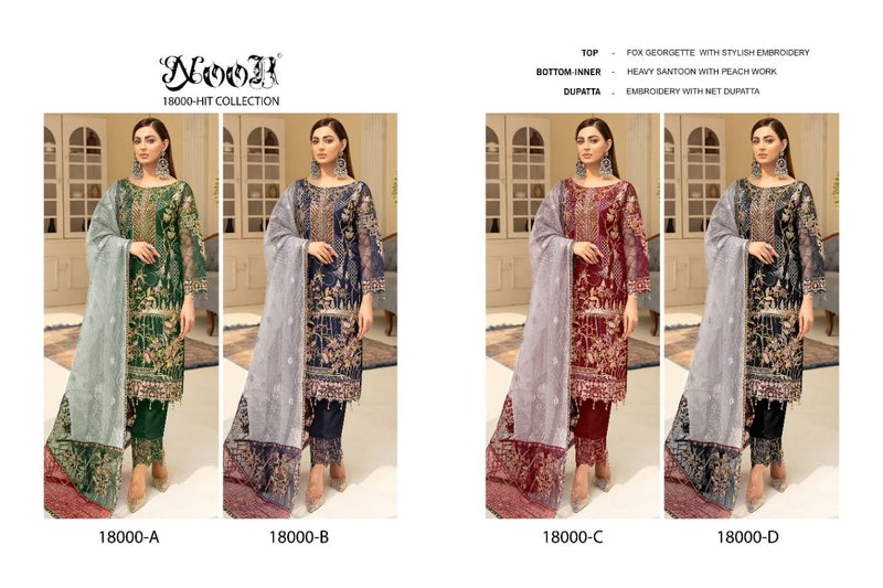 Noor 18000 Hit Collections Georgette Heavy Embroidered Pakistani Style Party Wear Salwar Suits