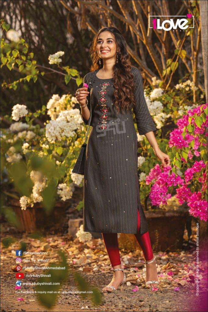1 Love By S4u Glamour Rayon Exclusive Fancy Striped Printed Casual Wear Ready Made Kurtis