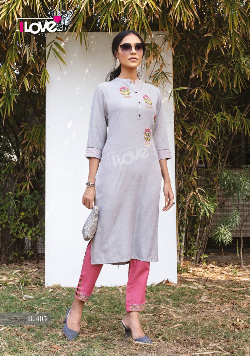 1 Love Indi Chic Vol 4 Ic 405 Rayon Designer Stylish Kurti With Pant