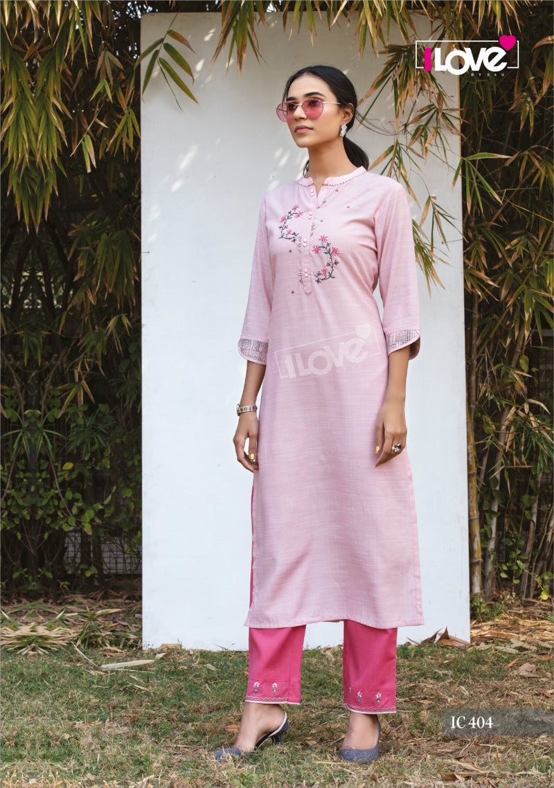 1 Love Indi Chic Vol 4 Ic 404 Rayon Designer Stylish Kurti With Pant