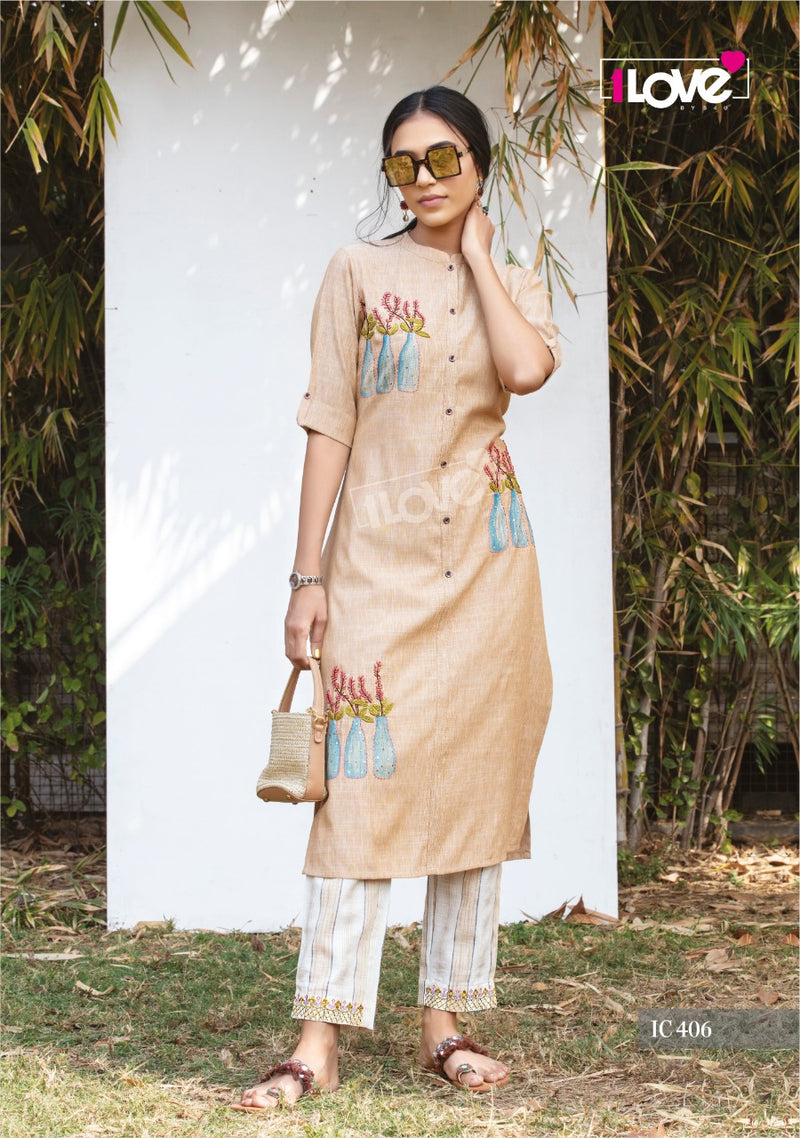 1 Love Indi Chic Vol 4 Ic 406 Rayon Designer Stylish Kurti With Pant